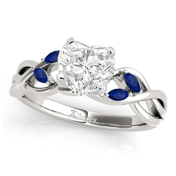 Twisted Heart Blue Sapphires Vine Leaf Engagement Ring Palladium (1.50ct)