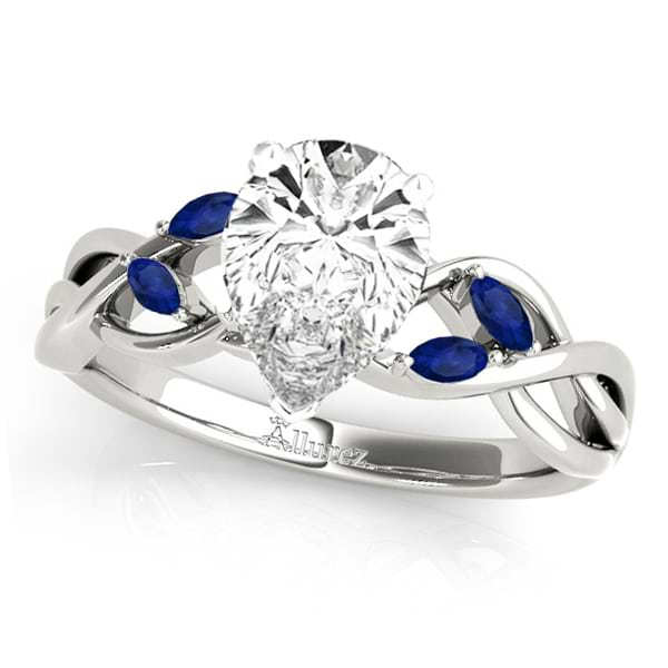 Twisted Pear Blue Sapphires Vine Leaf Engagement Ring Palladium (1.00ct)