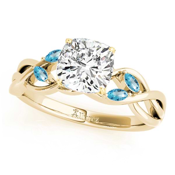 Twisted Cushion Blue Topaz Vine Leaf Engagement Ring 14k Yellow Gold (1.50ct)