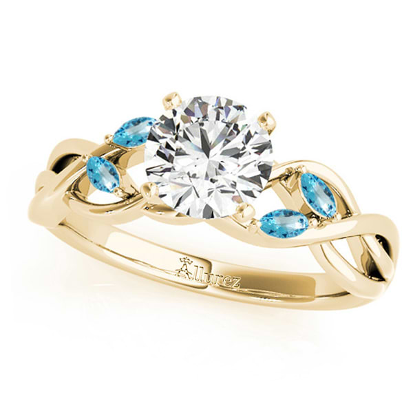 Twisted Round Blue Topazes & Moissanite Engagement Ring 14k Yellow Gold (0.50ct)