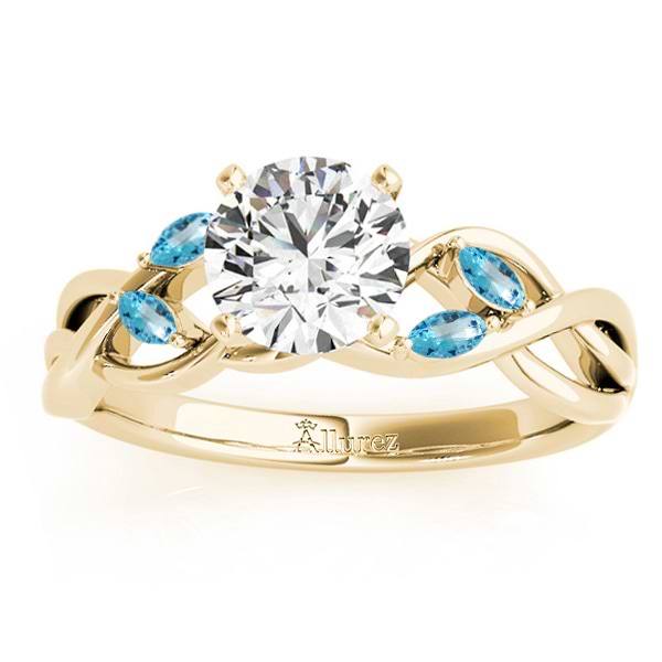 Blue Topaz Marquise Vine Leaf Engagement Ring 14k Yellow Gold (0.20ct)