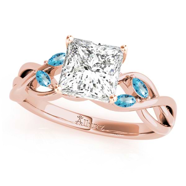 Princess Blue Topaz Vine Leaf Engagement Ring 18k Rose Gold (0.50ct)