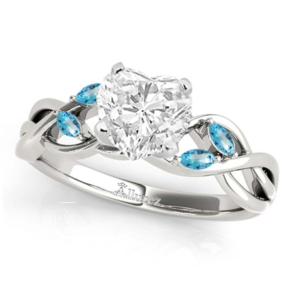 Twisted Heart Blue Topaz Vine Leaf Engagement Ring 18k White Gold (1.50ct)
