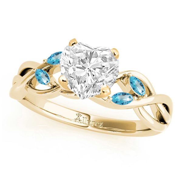 Heart Blue Topaz Vine Leaf Engagement Ring 18k Yellow Gold (1.50ct)