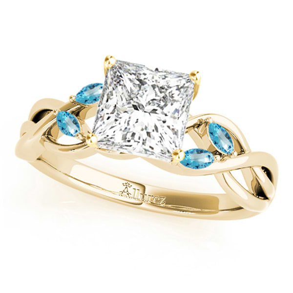 Princess Blue Topaz Vine Leaf Engagement Ring 18k Yellow Gold (0.50ct)