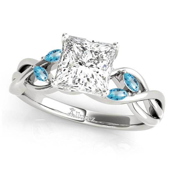 Twisted Princess Blue Topaz Vine Leaf Engagement Ring Palladium (1.00ct)
