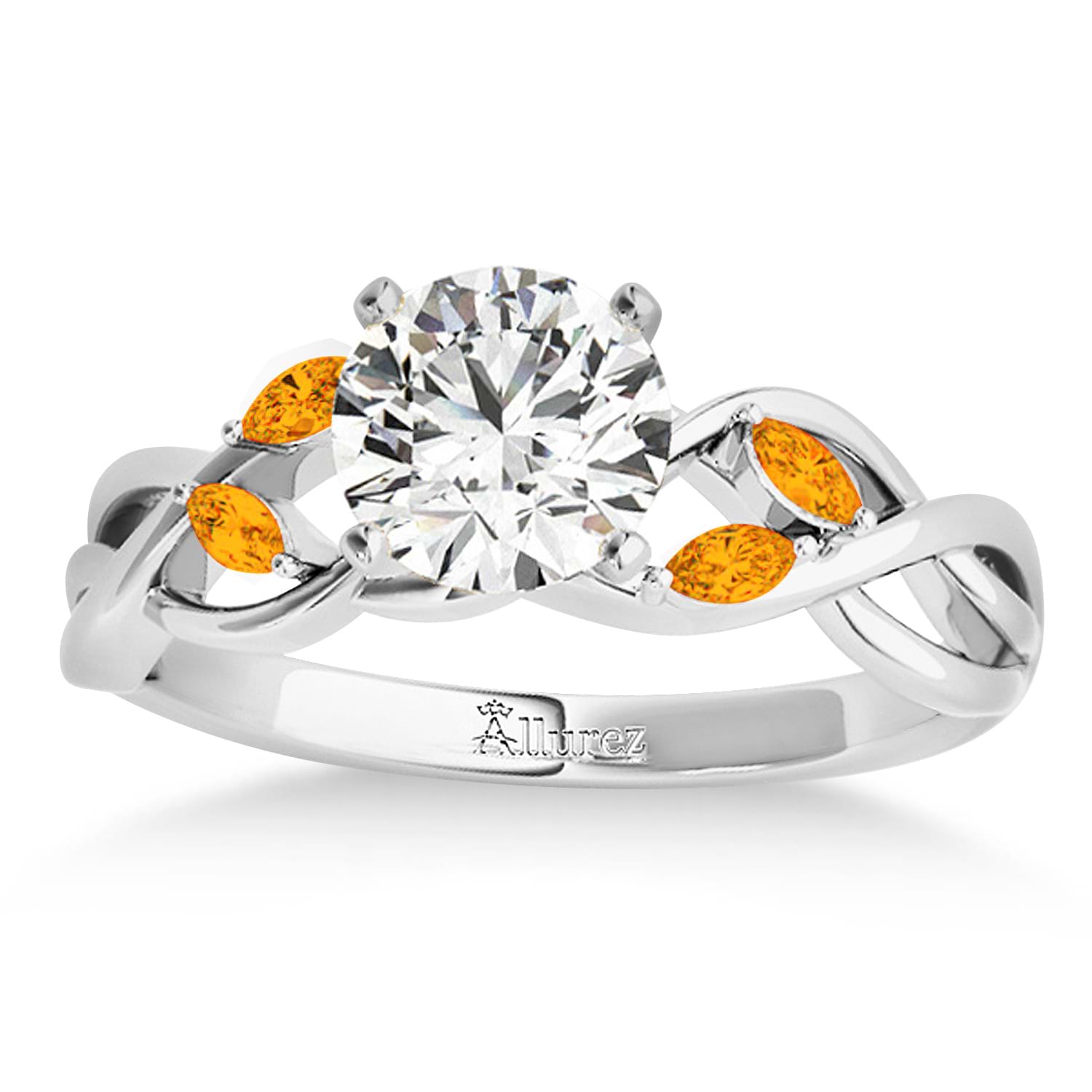 Citrine Marquise Vine Leaf Engagement Ring Platinum (0.20ct)