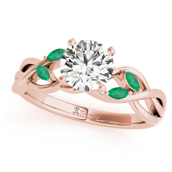 Twisted Round Emeralds & Moissanite Engagement Ring 14k Rose Gold (0.50ct)