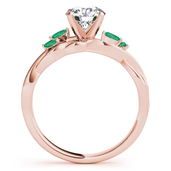 Twisted Round Emeralds & Moissanite Engagement Ring 14k Rose Gold (0.50ct)