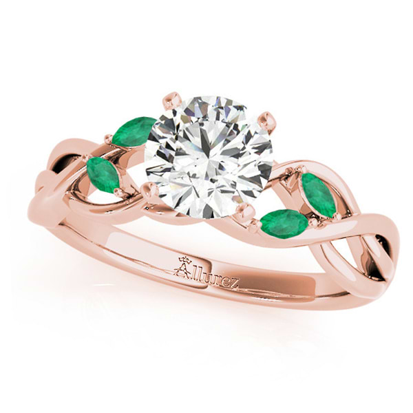 Twisted Round Emeralds & Moissanite Engagement Ring 14k Rose Gold (1.50ct)