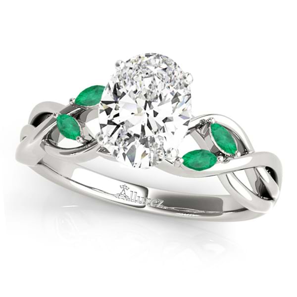 Oval Emeralds Vine Leaf Engagement Ring 14k White Gold (1.00ct)