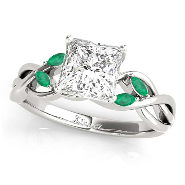 Princess Emeralds Vine Leaf Engagement Ring 14k White Gold (1.00ct)