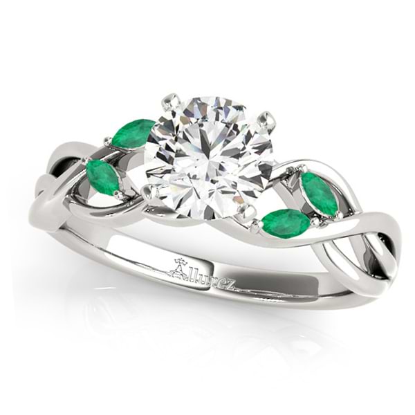 Twisted Round Emeralds & Moissanite Engagement Ring 14k White Gold (0.50ct)
