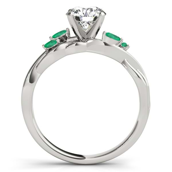 Twisted Round Emeralds & Moissanite Engagement Ring 14k White Gold (1.50ct)