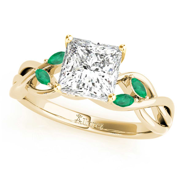 Twisted Princess Emeralds Vine Leaf Engagement Ring 14k Yellow Gold (1.00ct)