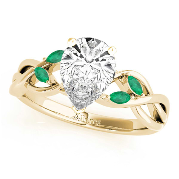 Twisted Pear Emeralds Vine Leaf Engagement Ring 14k Yellow Gold (1.50ct)