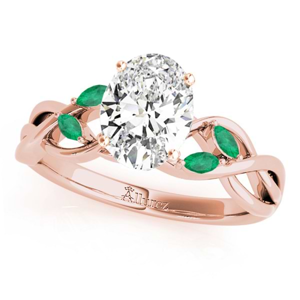 Twisted Oval Emeralds Vine Leaf Engagement Ring 18k Rose Gold (1.00ct)