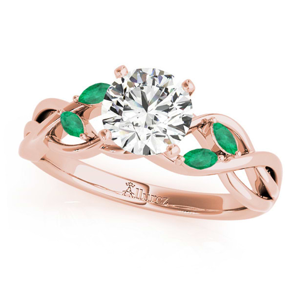 Twisted Round Emeralds Vine Leaf Engagement Ring 18k Rose Gold (1.50ct)