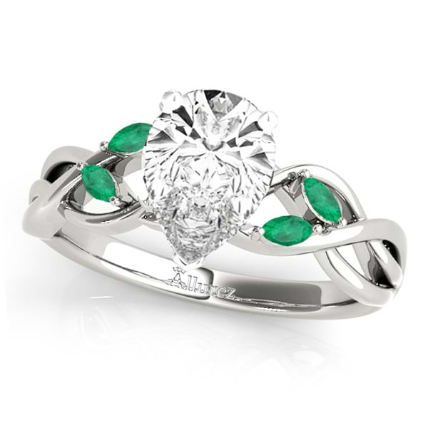 Twisted Pear Emeralds Vine Leaf Engagement Ring 18k White Gold (1.50ct)