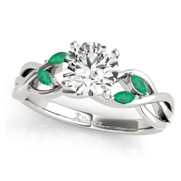Twisted Round Emeralds Vine Leaf Engagement Ring 18k White Gold (1.50ct)