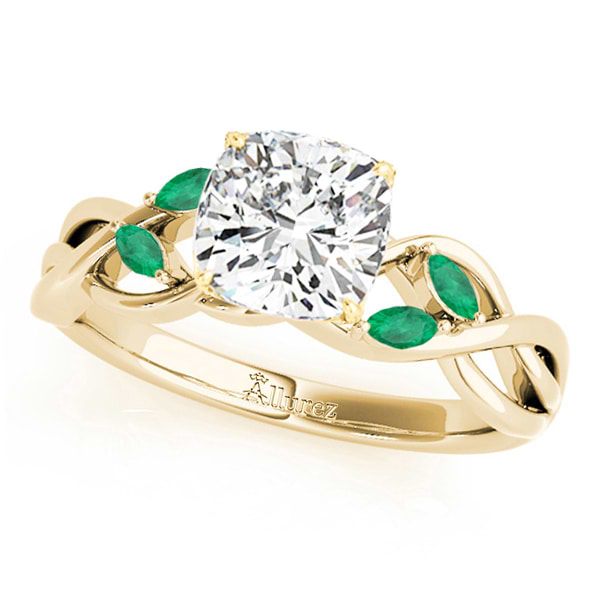 Twisted Cushion Emeralds Vine Leaf Engagement Ring 18k Yellow Gold (1.00ct)