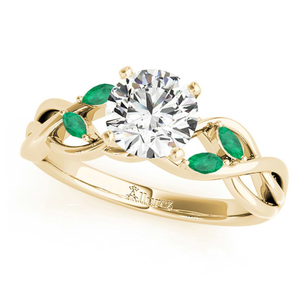 Twisted Round Emeralds & Moissanite Engagement Ring 18k Yellow Gold (1.50ct)