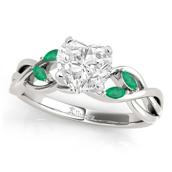 Twisted Heart Emeralds Vine Leaf Engagement Ring Palladium (1.00ct)