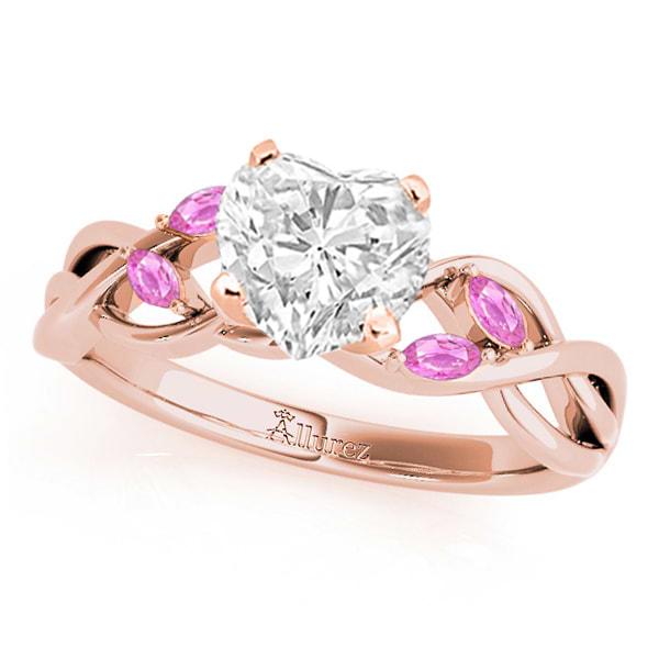 Heart Pink Sapphires Vine Leaf Engagement Ring 14k Rose Gold (1.50ct)