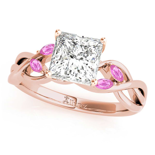 Princess Pink Sapphires Vine Leaf Engagement Ring 14k Rose Gold (1.00ct)