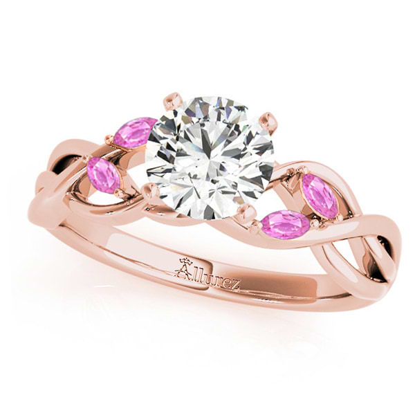 Twisted Round Pink Sapphires & Moissanite Engagement Ring 14k Rose Gold (0.50ct)