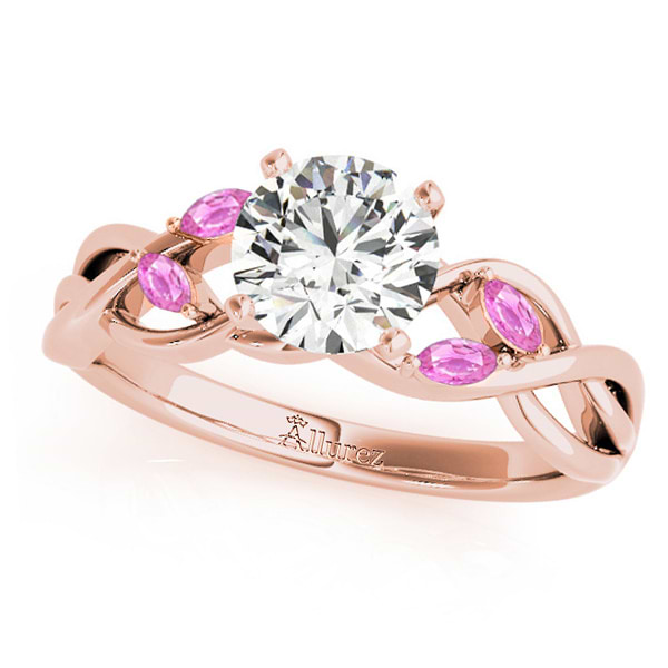 Round Pink Sapphires Vine Leaf Engagement Ring 14k Rose Gold (1.50ct)