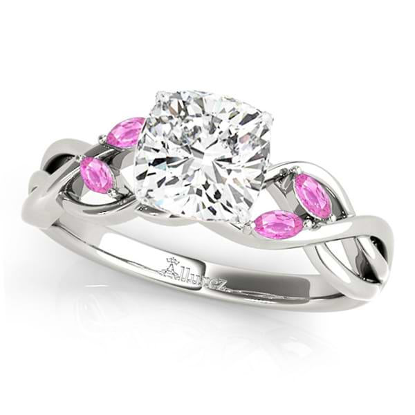 Cushion Pink Sapphires Vine Leaf Engagement Ring 14k White Gold (1.00ct)