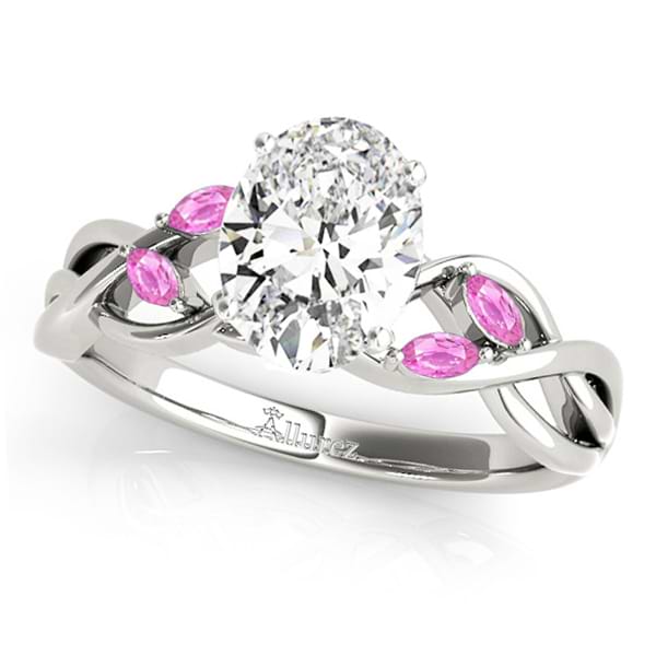 Oval Pink Sapphires Vine Leaf Engagement Ring 14k White Gold (1.00ct)