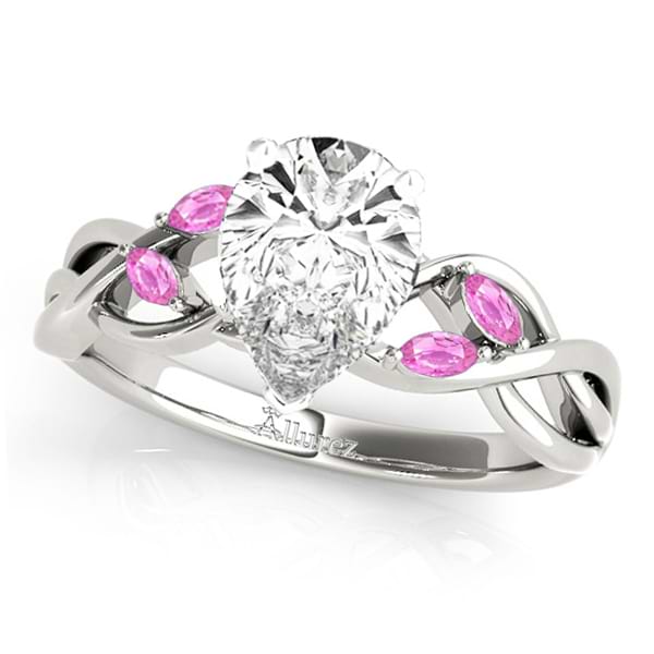Pear Pink Sapphires Vine Leaf Engagement Ring 14k White Gold (1.00ct)