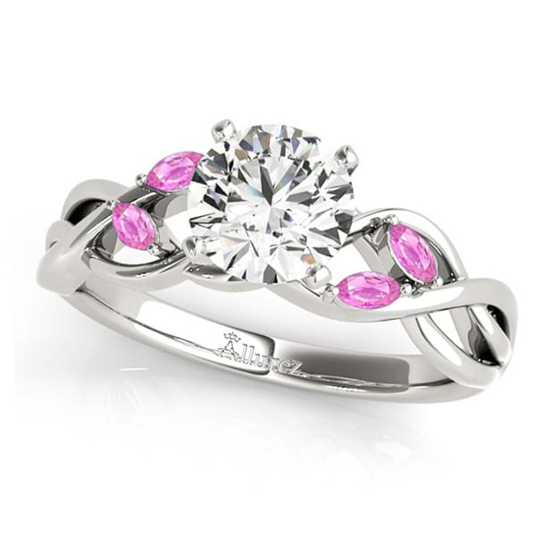Twisted Round Pink Sapphires & Moissanite Engagement Ring 14k White Gold (0.50ct)