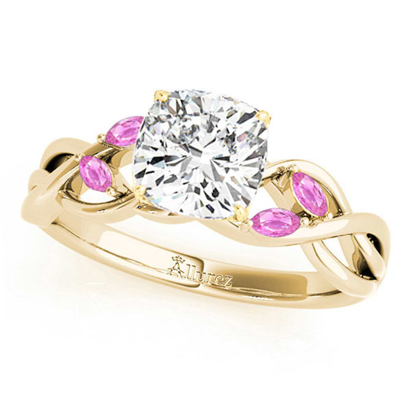 Cushion Pink Sapphires Vine Leaf Engagement Ring 14k Yellow Gold (1.00ct)