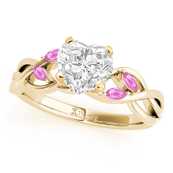 Heart Pink Sapphires Vine Leaf Engagement Ring 14k Yellow Gold (1.50ct)