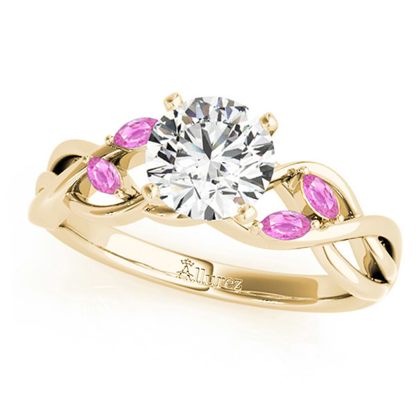 Twisted Round Pink Sapphires & Moissanite Engagement Ring 14k Yellow Gold (0.50ct)
