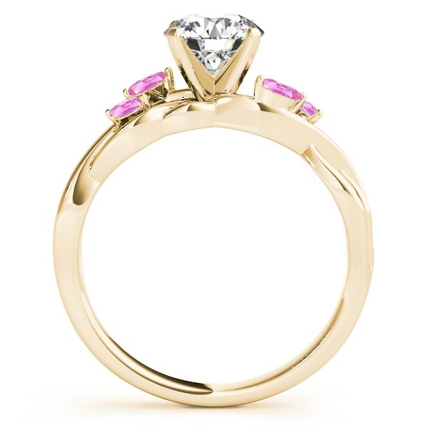 Twisted Round Pink Sapphires & Moissanite Engagement Ring 14k Yellow Gold (0.50ct)