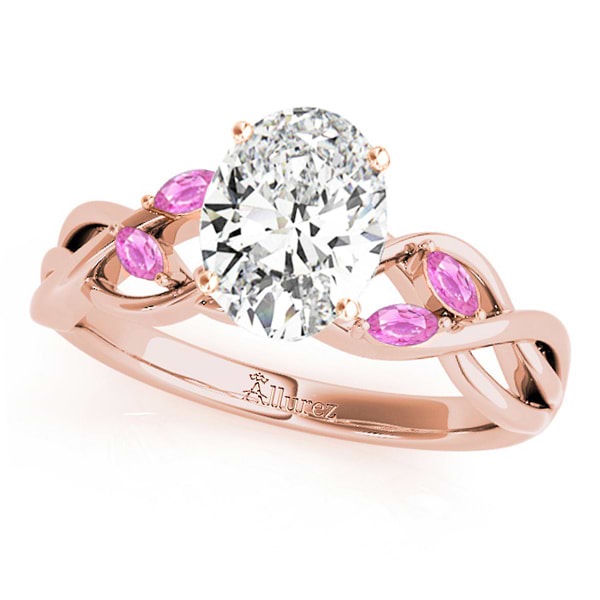 Oval Pink Sapphires Vine Leaf Engagement Ring 18k Rose Gold (1.50ct)