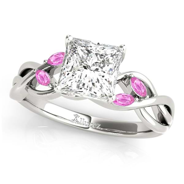 Princess Pink Sapphires Vine Leaf Engagement Ring 18k White Gold (1.00ct)