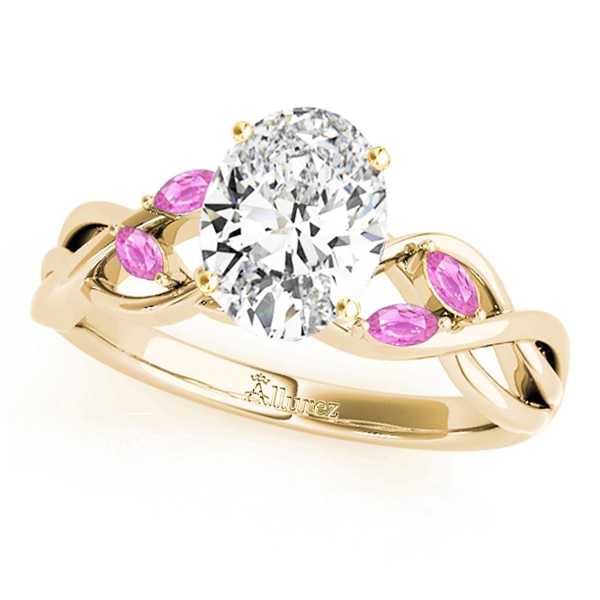 Oval Pink Sapphires Vine Leaf Engagement Ring 18k Yellow Gold (1.00ct)