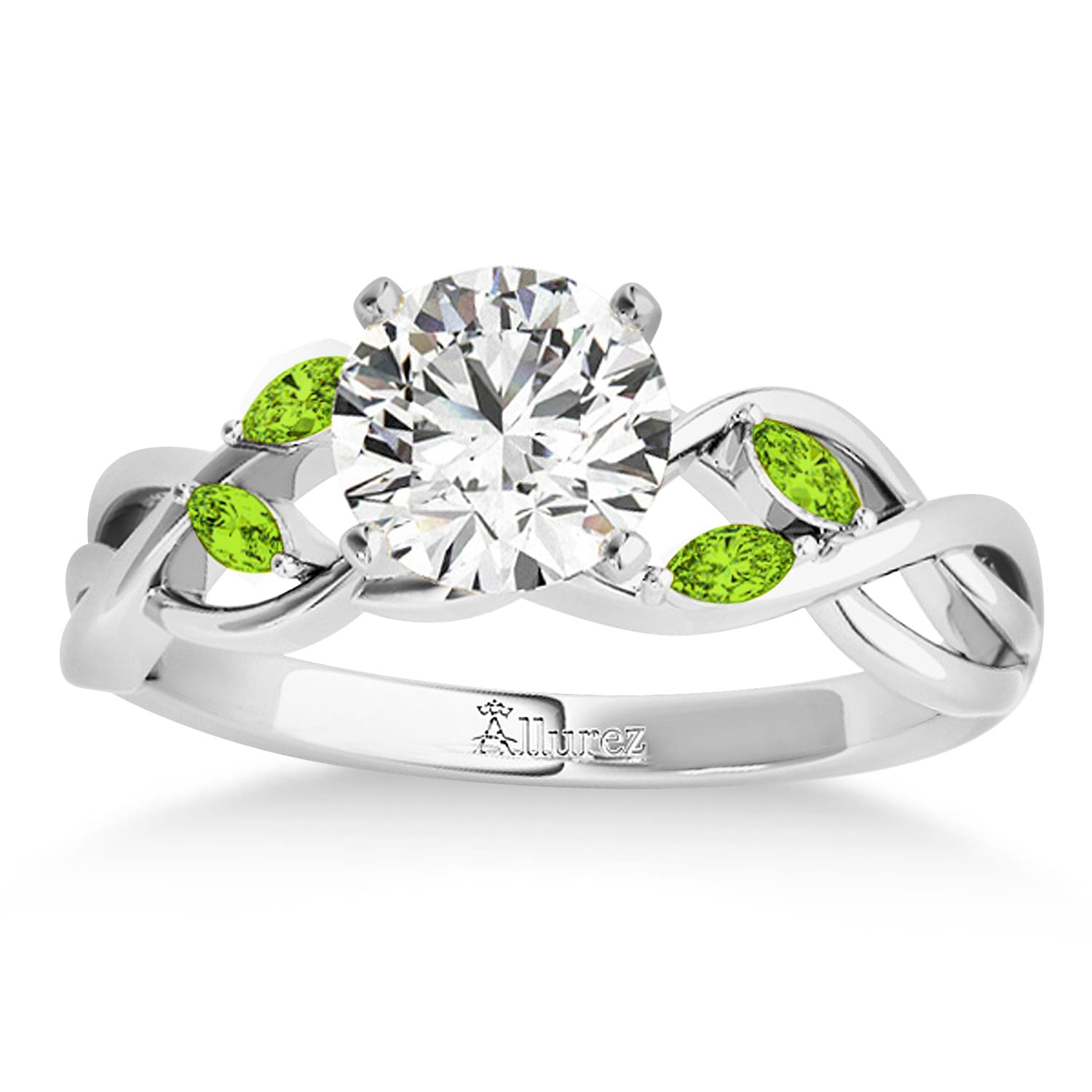 Peridot Marquise Vine Leaf Engagement Ring 14k White Gold (0.20ct)
