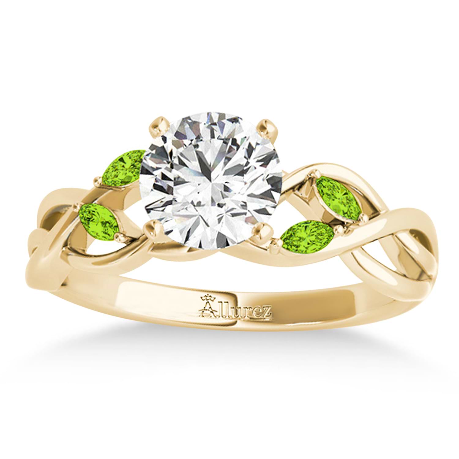 Peridot Marquise Vine Leaf Engagement Ring 14k Yellow Gold (0.20ct)