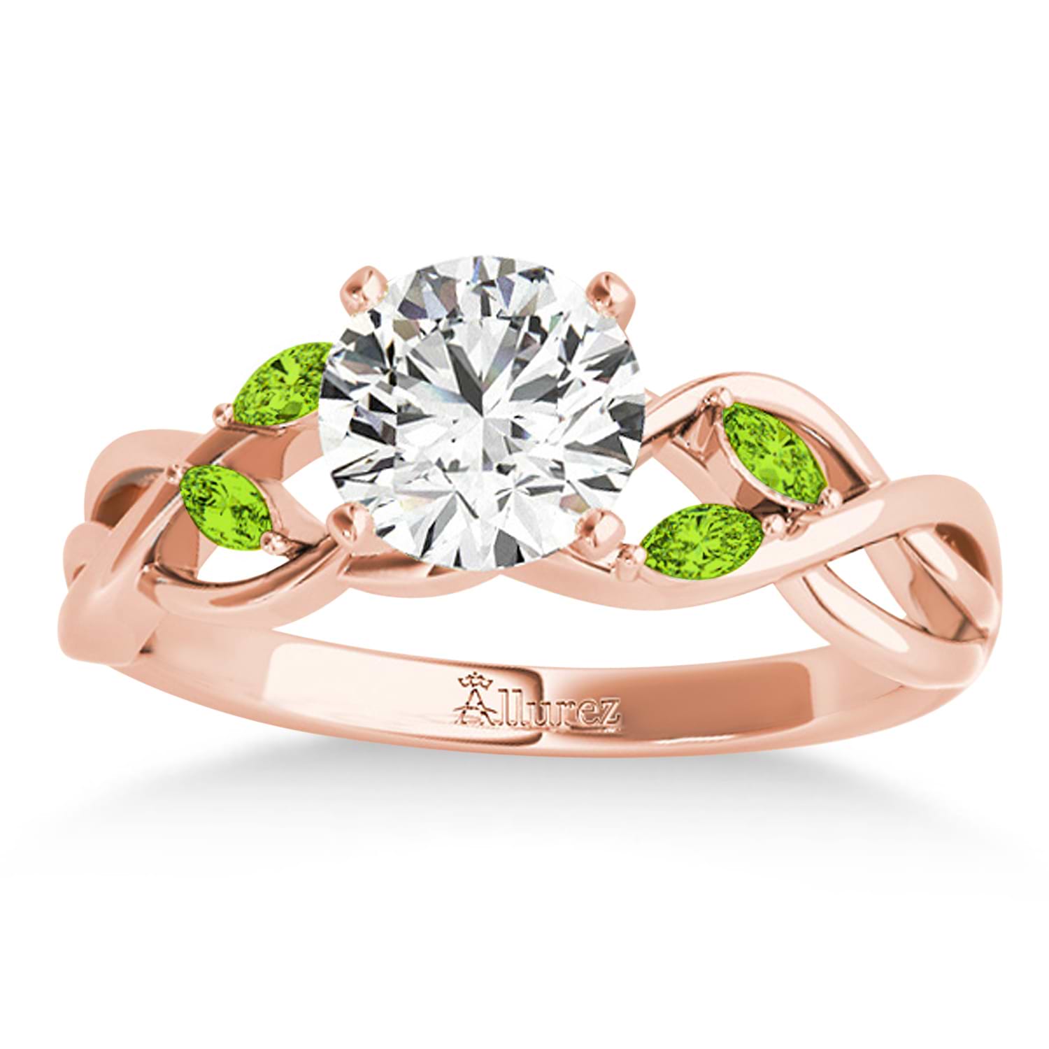 Peridot Marquise Vine Leaf Engagement Ring 18k Rose Gold (0.20ct)