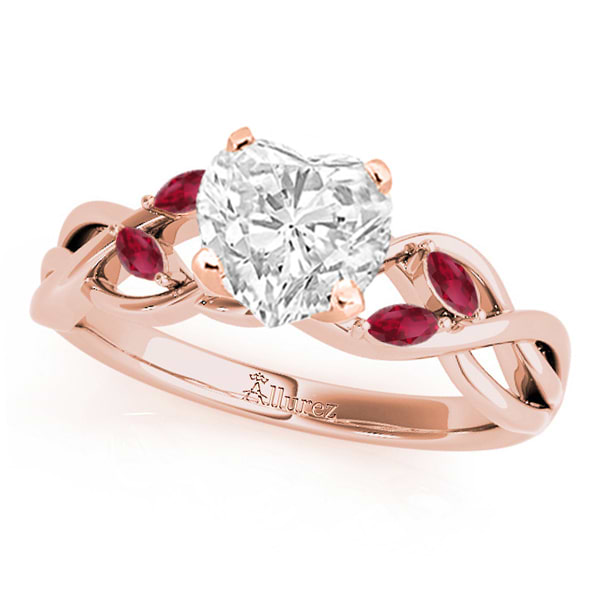 Twisted Heart Rubies Vine Leaf Engagement Ring 14k Rose Gold (1.00ct)