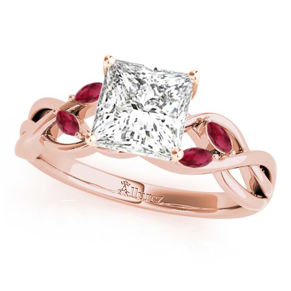 Twisted Princess Rubies Vine Leaf Engagement Ring 14k Rose Gold (1.00ct)