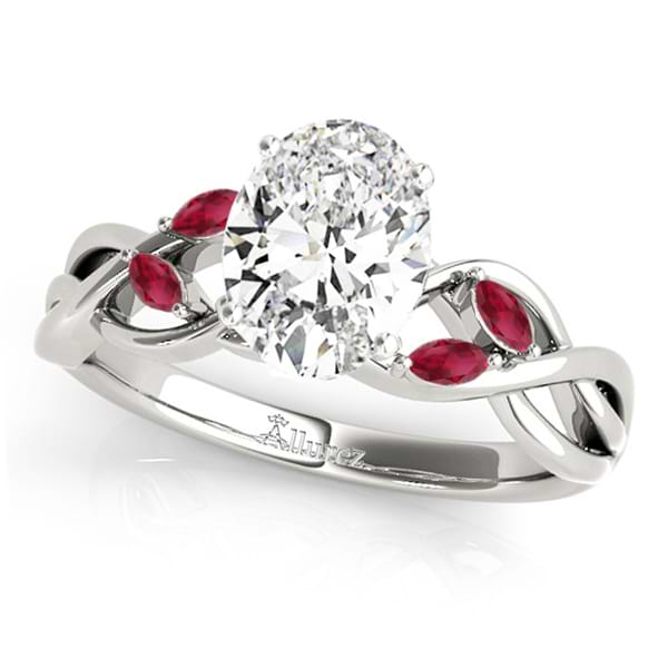 Twisted Oval Rubies Vine Leaf Engagement Ring 14k White Gold (1.00ct)