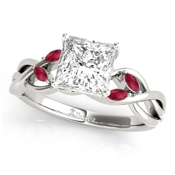Twisted Princess Rubies Vine Leaf Engagement Ring 14k White Gold (0.50ct)