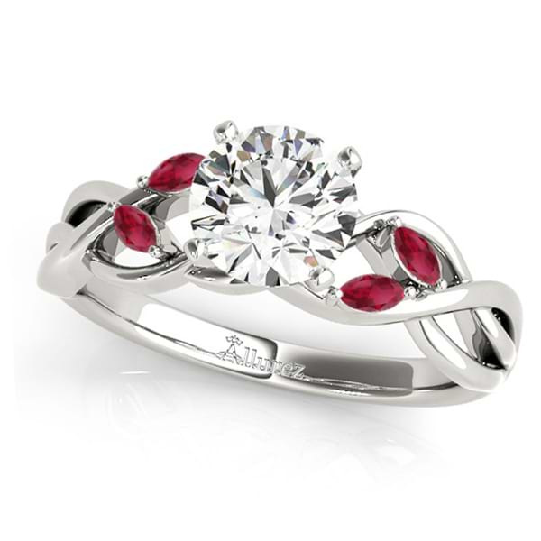 Twisted Round Rubies & Moissanite Engagement Ring 14k White Gold (0.50ct)